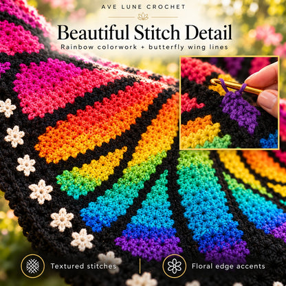 Rainbow Butterfly Wing Shawl Crochet Pattern PDF | Colorful Crochet Wrap
