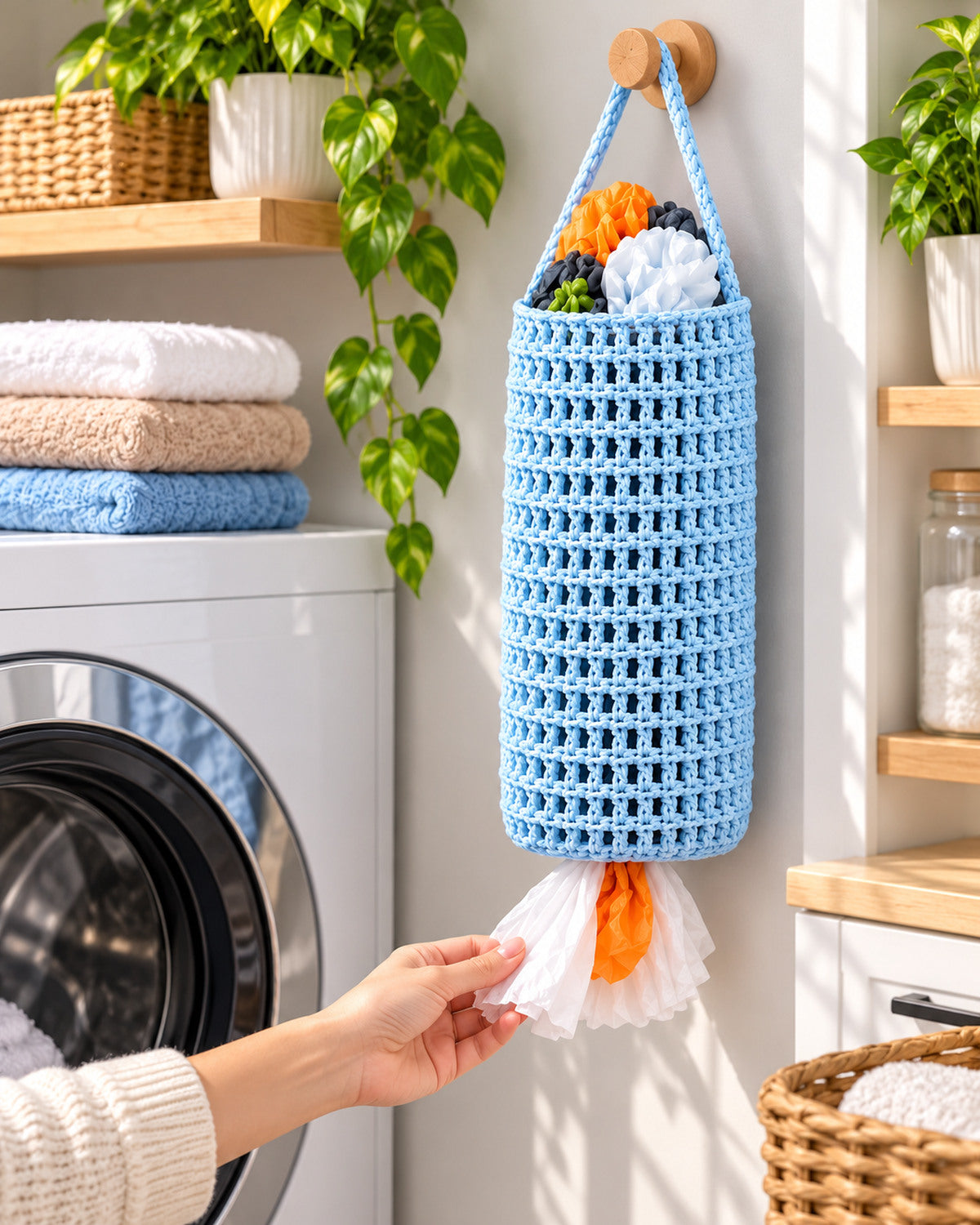 Crochet Plastic Bag Holder Pattern PDF – Hanging Mesh Bag Dispenser
