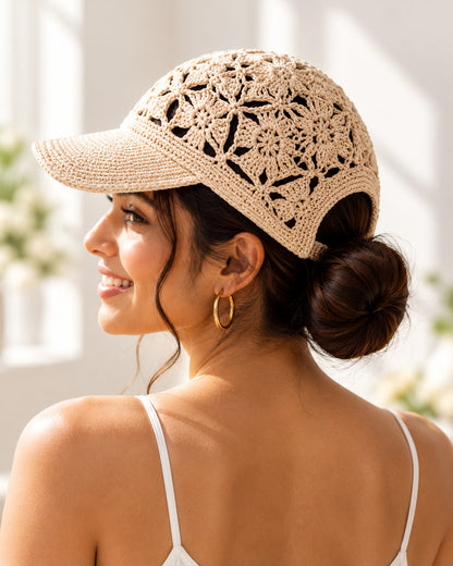Floral Lace Crochet Cap Pattern PDF + Video – Crochet Baseball Hat