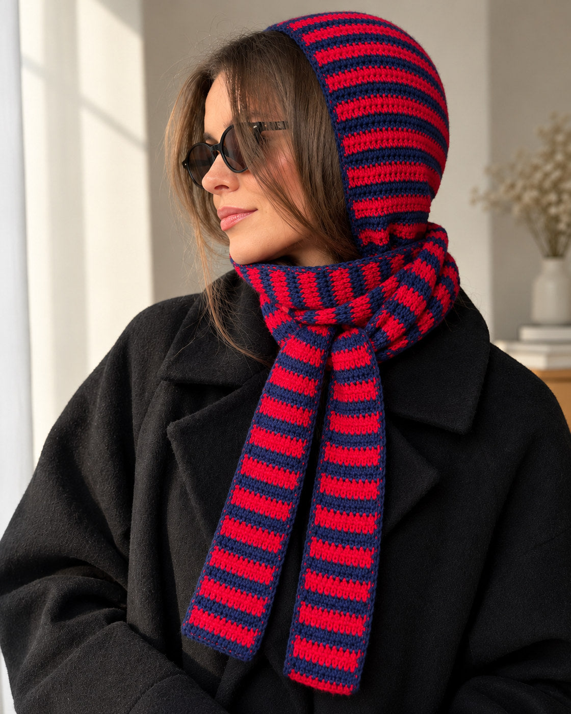Crochet Hooded Scarf Pattern PDF + Video Tutorial – Striped Sophie Hood