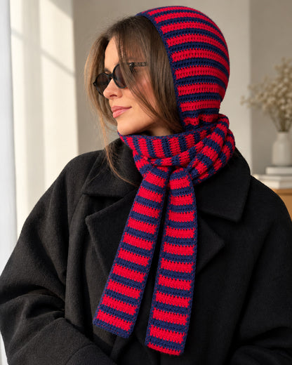 Crochet Hooded Scarf Pattern PDF + Video Tutorial – Striped Sophie Hood
