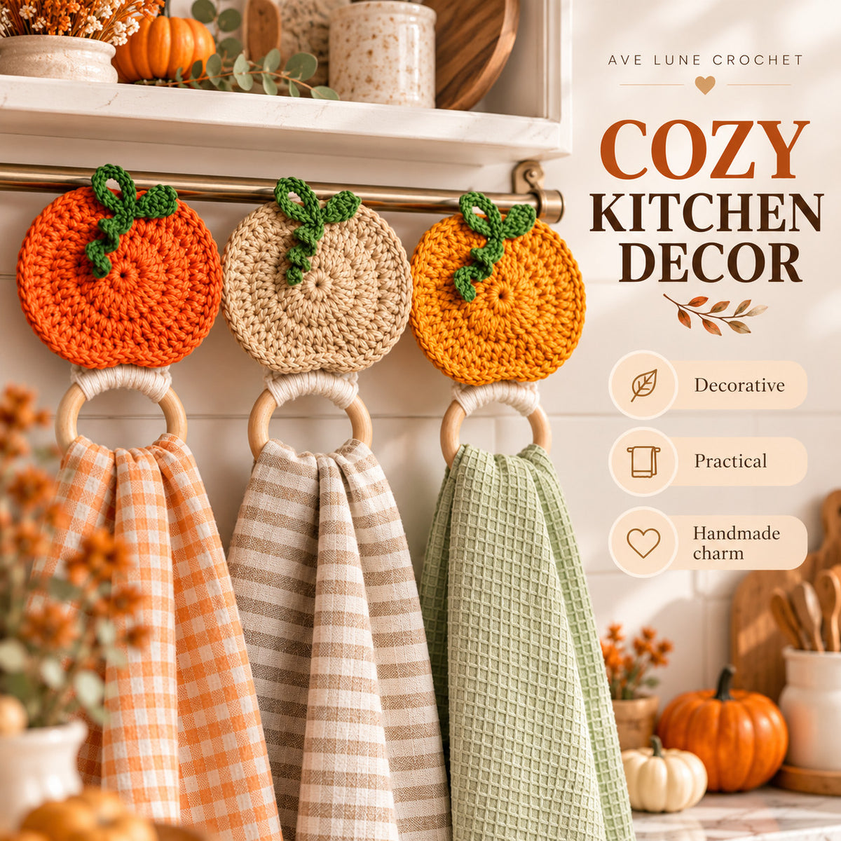 Pumpkin Towel Holder Crochet Pattern PDF – Fall Kitchen Decor