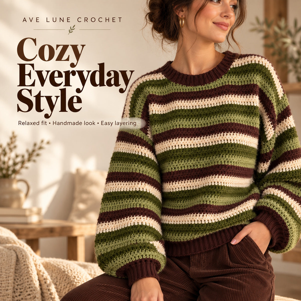 Striped Crochet Jumper Pattern PDF + Video Tutorial – Beginner Friendly Sweater