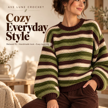 Striped Crochet Jumper Pattern PDF + Video Tutorial – Beginner Friendly Sweater