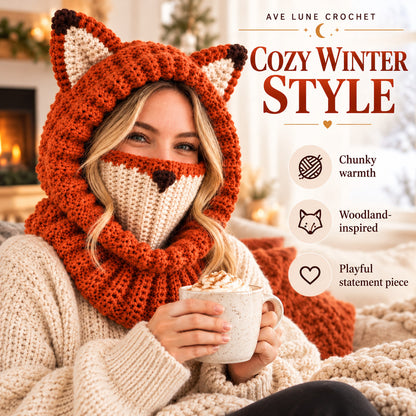 Fox Hooded Cowl Crochet Pattern PDF – Fox Ear Balaclava & Neck Warmer