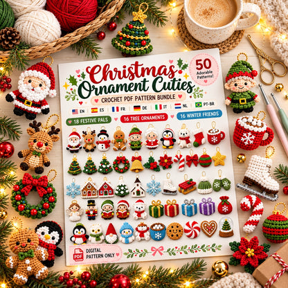 50 Christmas Crochet Ornament Patterns PDF Bundle – Mini Amigurumi Decorations