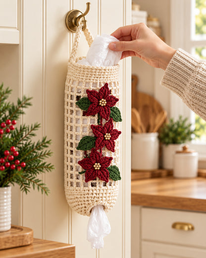 Christmas Poinsettia Crochet Bag Holder Pattern PDF | Ave Lune Crochet