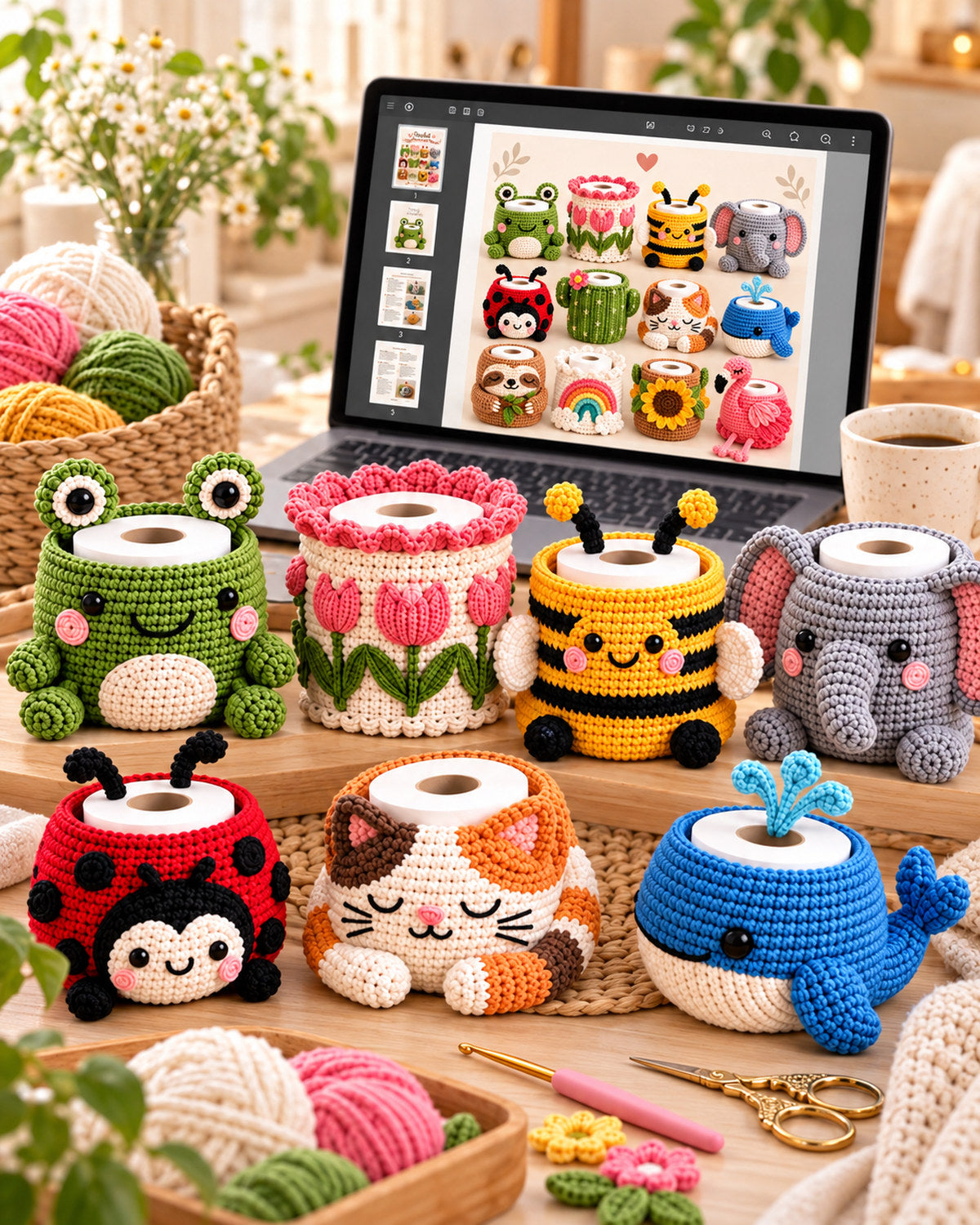 Crochet Toilet Paper Holder Patterns PDF – Cute Bathroom Decor Bundle