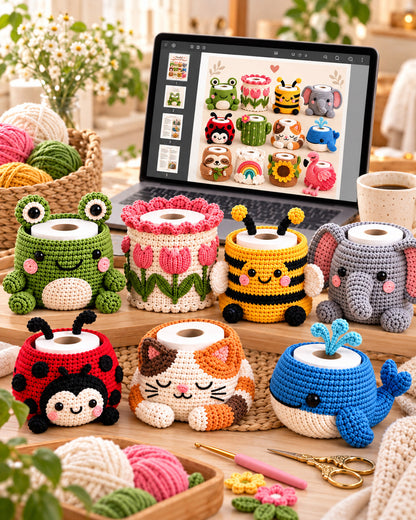 Crochet Toilet Paper Holder Patterns PDF – Cute Bathroom Decor Bundle