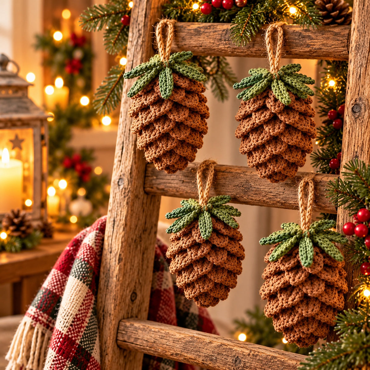 Crochet Pine Cone Ornament Pattern PDF – Rustic Christmas Decor