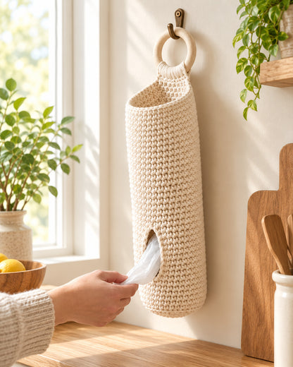 Tuck-Away Bag Keeper Crochet Pattern PDF – Hanging Plastic Bag Holder