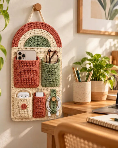 Arched Crochet Bedside Organizer Pattern PDF – Wall Hanging Storage