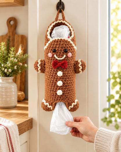 Gingerbread Man Bag Keeper Crochet Pattern PDF – Christmas Plastic Bag Holder