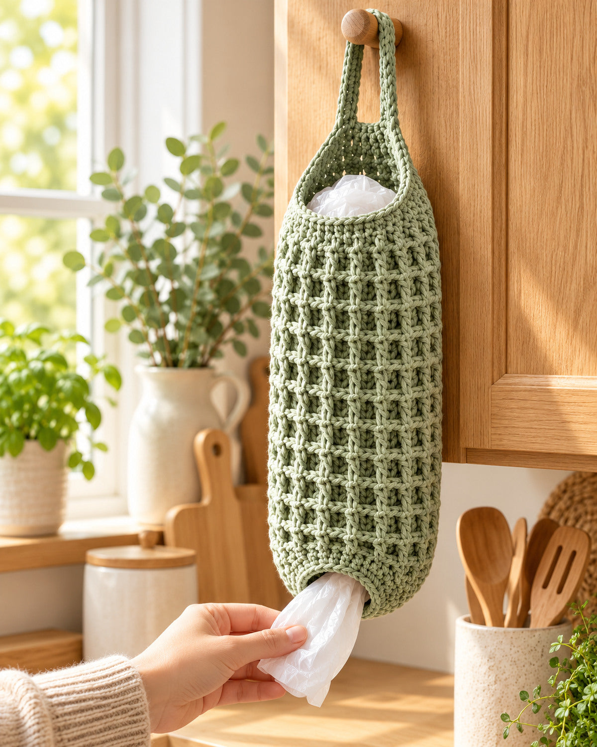 Crochet Plastic Bag Holder Pattern PDF – Hanging Kitchen Bag Dispenser