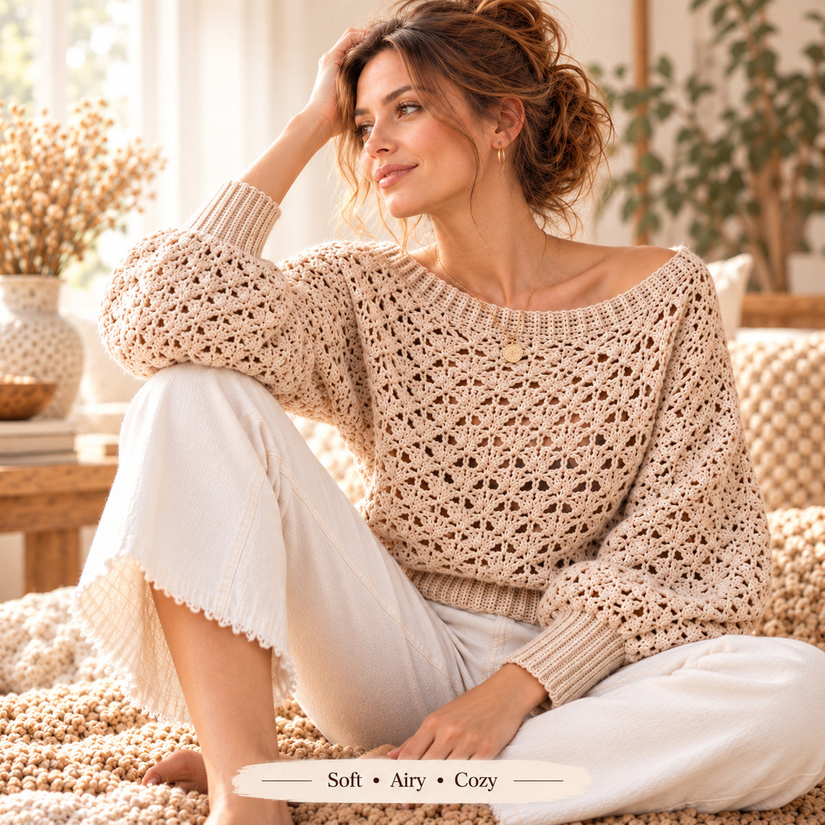 Crochet Lace Pullover Pattern PDF – Balloon Sleeves