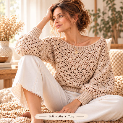 Crochet Lace Pullover Pattern PDF – Balloon Sleeves