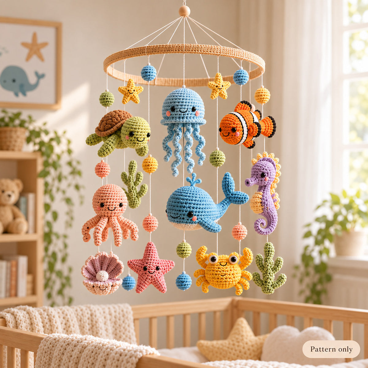 Ocean Animals Baby Mobile Crochet Pattern PDF – Amigurumi Sea Animals & Nursery Decor