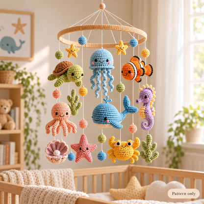 Ocean Animals Baby Mobile Crochet Pattern PDF – Amigurumi Sea Animals & Nursery Decor