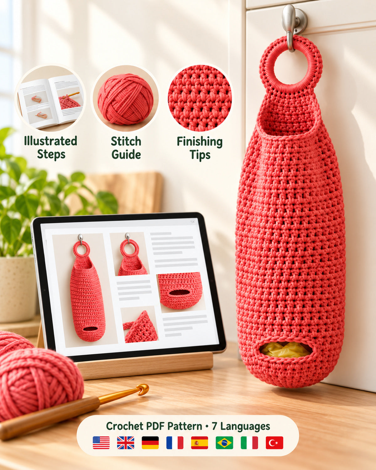 Hemingway Pouch Pattern Crochet Plastic Bag Holder Pattern PDF | Ave Lune Crochet