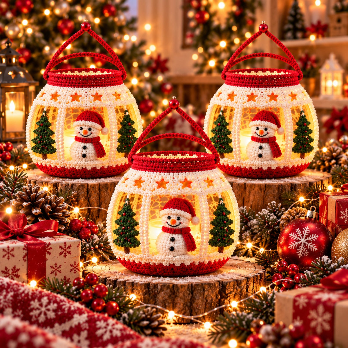 Christmas Snowman Lantern Crochet Pattern PDF – Light-Up Holiday Decor