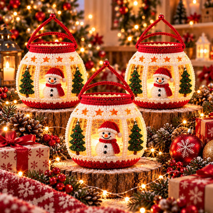 Christmas Snowman Lantern Crochet Pattern PDF – Light-Up Holiday Decor