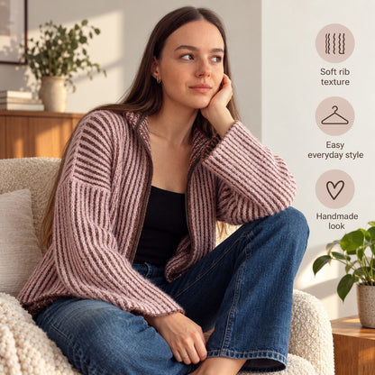 Ribbed Zip-Up Cardigan Crochet Pattern PDF + Video Tutorial | Made to Measure