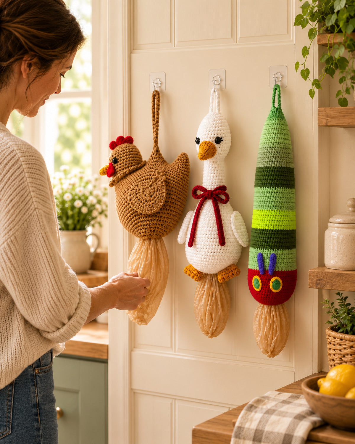 Crochet Bag Holder Pattern Bundle – Chicken, Goose & Caterpillar PDF