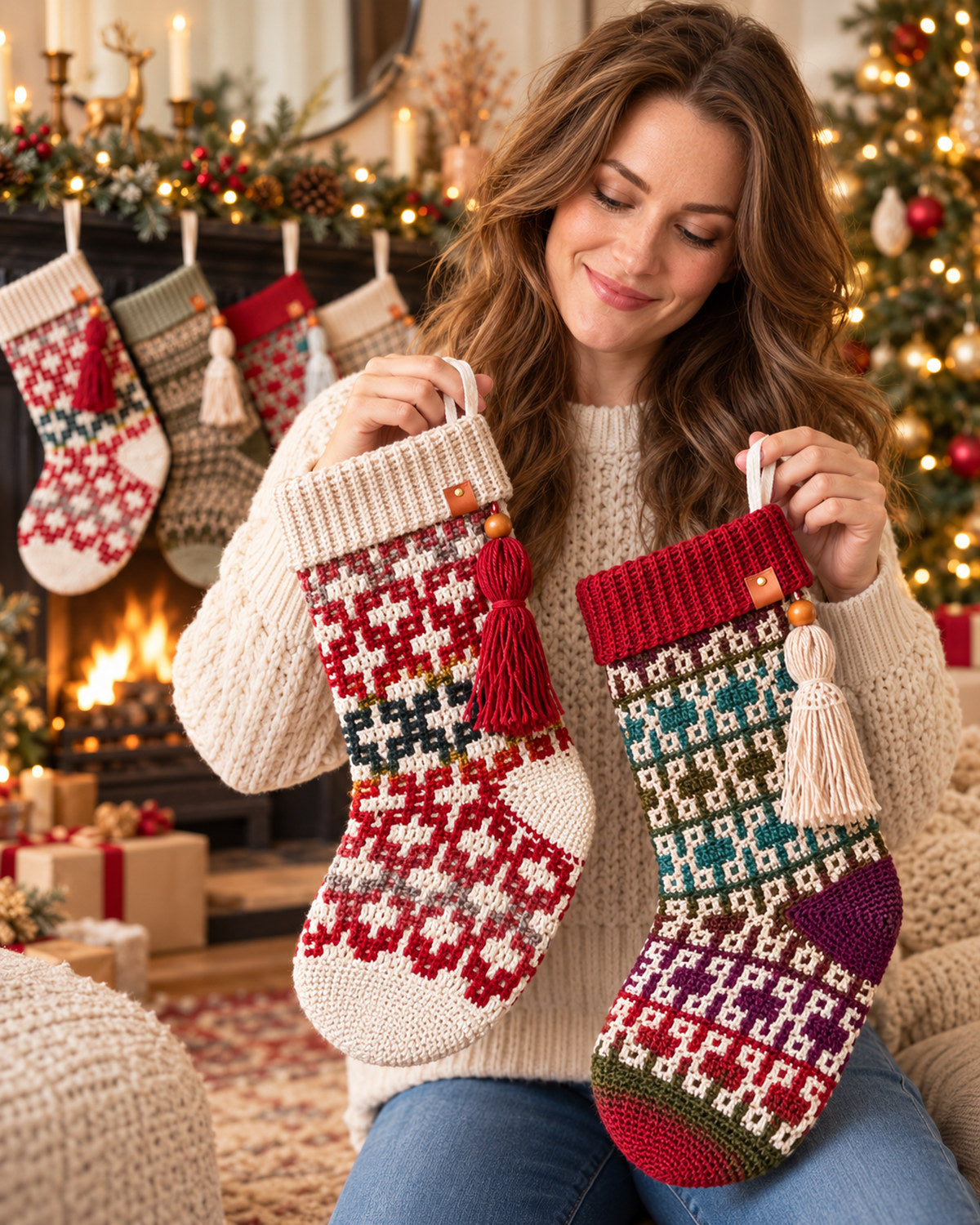 Mosaic Crochet Christmas Stocking Pattern Bundle PDF – 5 Designs