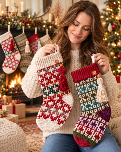Mosaic Crochet Christmas Stocking Pattern Bundle PDF – 5 Designs