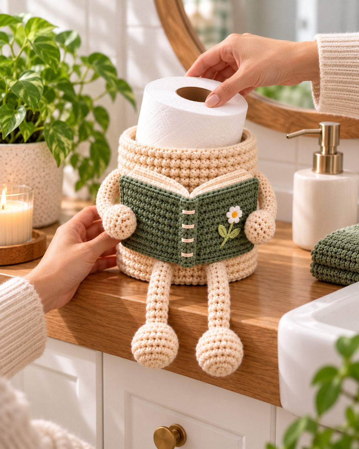 Crochet Toilet Paper Holder Pattern PDF – Reading Book Amigurumi