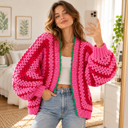 Marylebone Crochet Cardigan Pattern PDF – Pink Granny Style Sweater