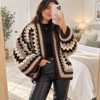 Granny Hexagon Cardigan Crochet Pattern PDF – Chunky Oversized Sweater