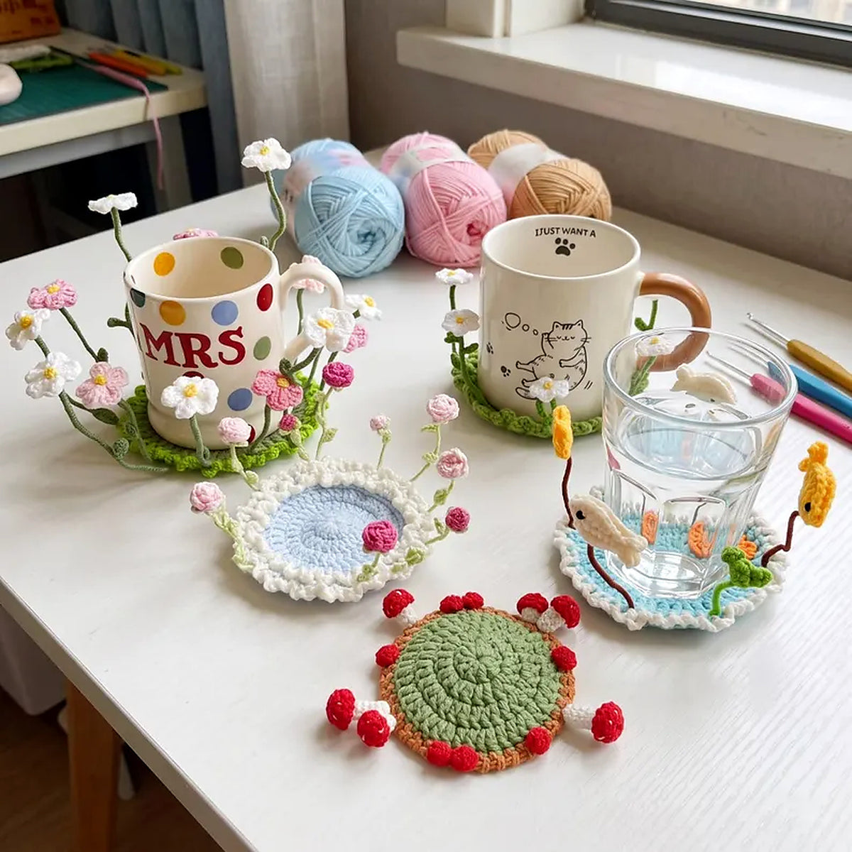 16-in-1 Flip-Up Coaster Crochet Pattern PDF – Floral & Themed Coaster Bundle