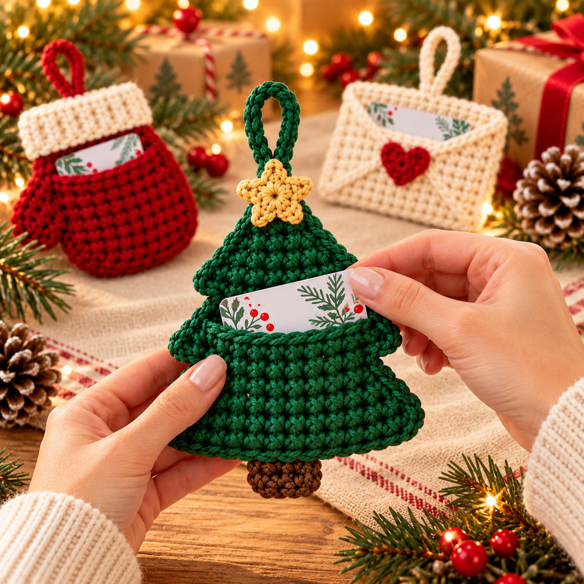 Christmas Gift Card Holder Crochet Pattern PDF – 3 Festive Designs