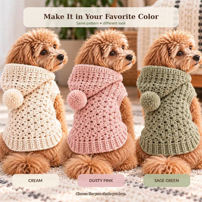 Crochet Hooded Dog Sweater Pattern PDF, Dog Hoodie Crochet Pattern, Sizes XS–L, English German French