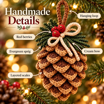 Crochet Pine Cone Ornament Pattern PDF, Christmas Pinecone Crochet Decor, Beginner Woodland Ornament Digital Download