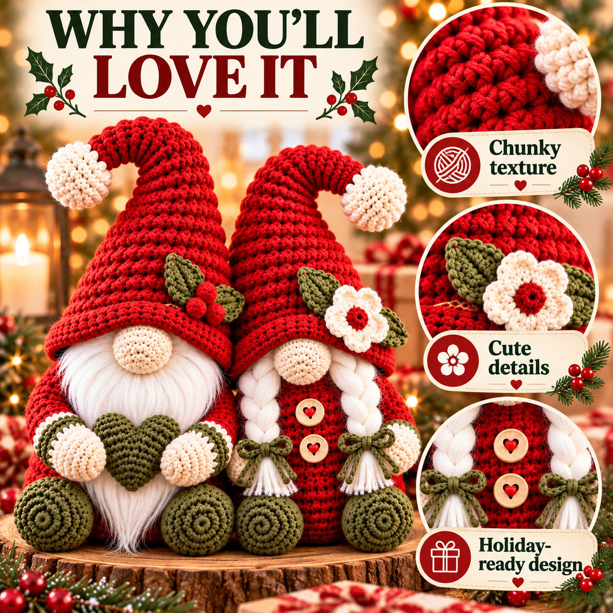 Christmas Gnome Couple Crochet Pattern PDF – Holiday Gnome Amigurumi Decor & Handmade Gift