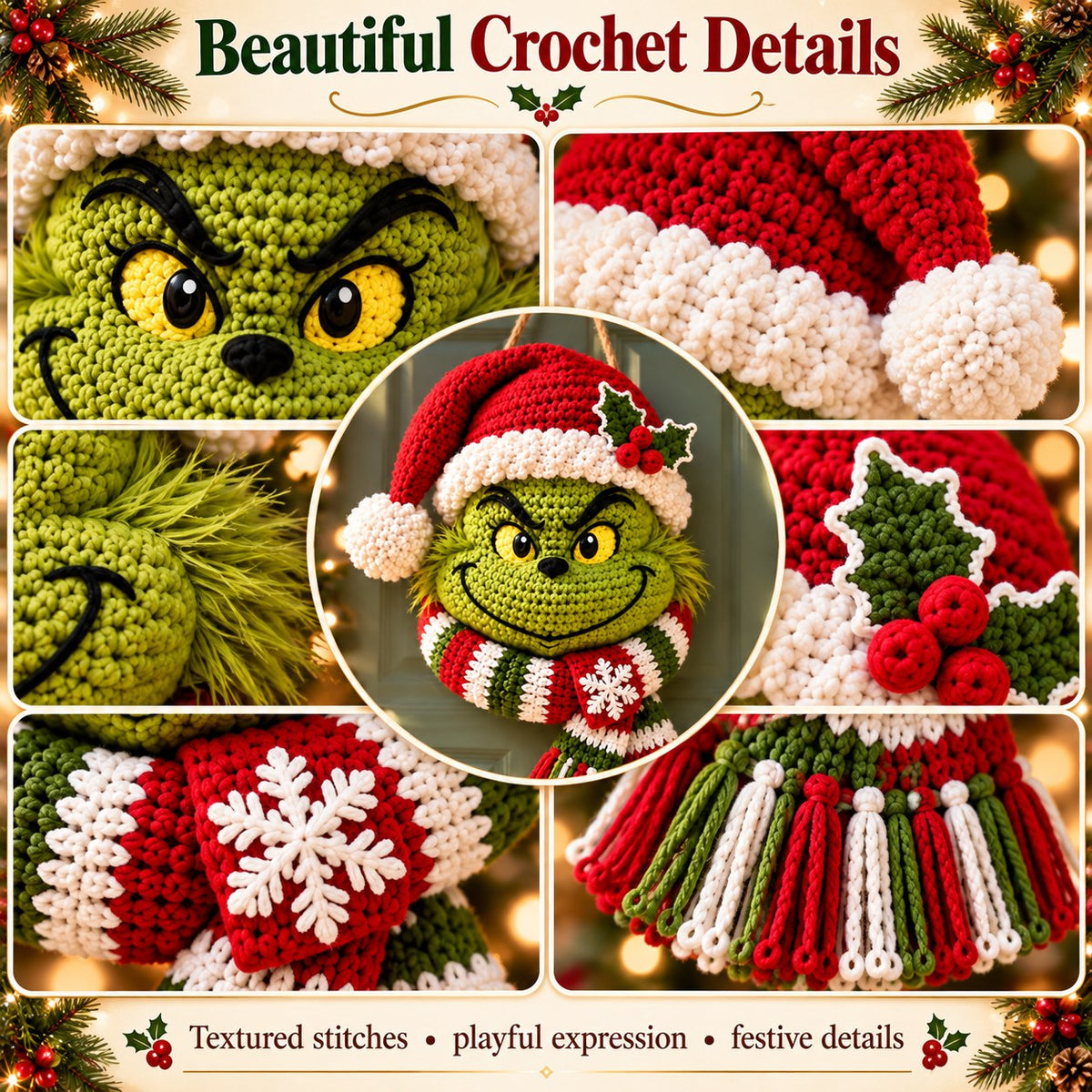 Green Christmas Character Door Hanger Crochet Pattern PDF | Festive Holiday Wall Decor | Christmas Crochet Pattern
