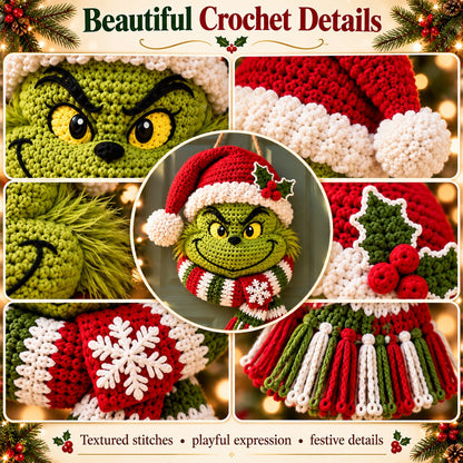 Green Christmas Character Door Hanger Crochet Pattern PDF | Festive Holiday Wall Decor | Christmas Crochet Pattern