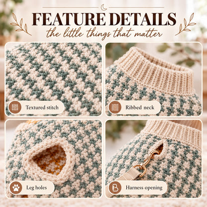 Houndstooth Dog Sweater Crochet Pattern PDF | XXS–3X Pet Sweater + Video Tutorial