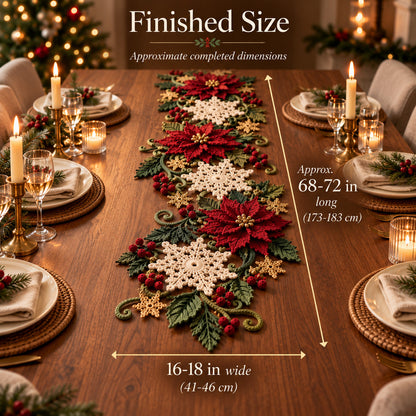 Christmas Table Runner Crochet Pattern PDF | 3D Poinsettia & Snowflake Holiday Table Decor