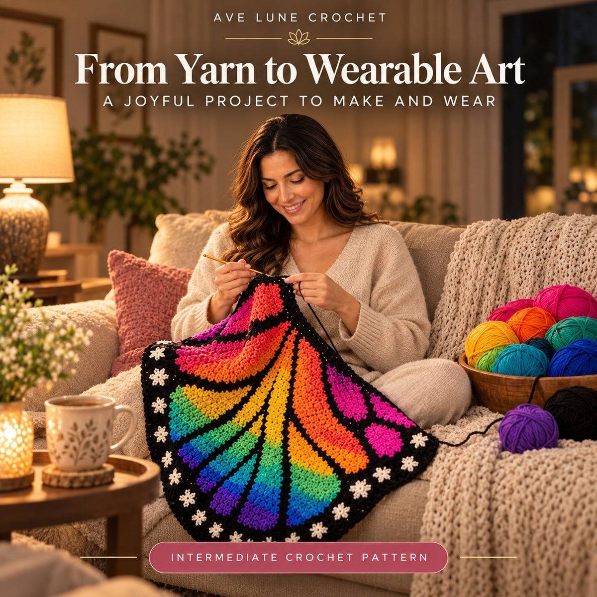 Rainbow Butterfly Wing Shawl Crochet Pattern PDF | Colorful Crochet Wrap