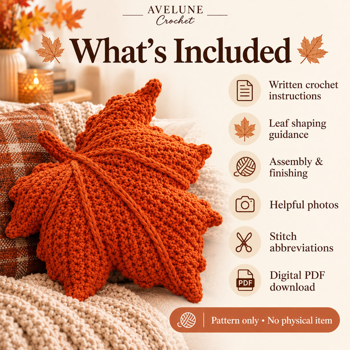 Crochet Maple Leaf Pillow Pattern PDF | Fall & Autumn Leaf Cushion, Cozy Home Decor