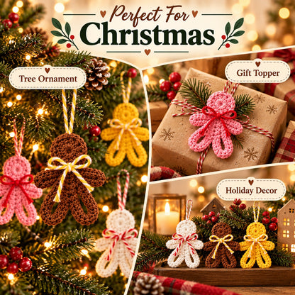 Mini Gingerbread Man Crochet Ornament Pattern PDF – Easy Christmas Tree Decoration & Gift Topper