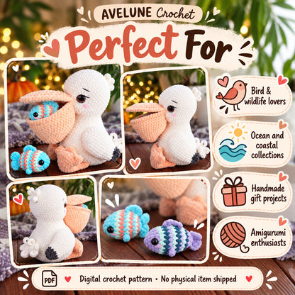 Pelican Crochet Pattern PDF with FREE Fish Pattern | Cute Plush Bird Amigurumi