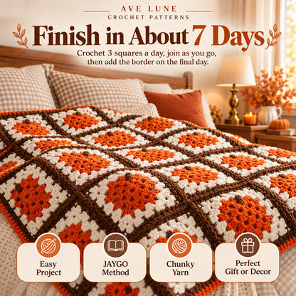 Pumpkin Season Throw Crochet Pattern PDF – Chunky Granny Square Pumpkin Blanket, Fall Home Decor
