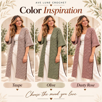 Side Slit Lightweight Cardigan Crochet Pattern PDF | Long Lace Cardigan with Step-by-Step Video Tutorial