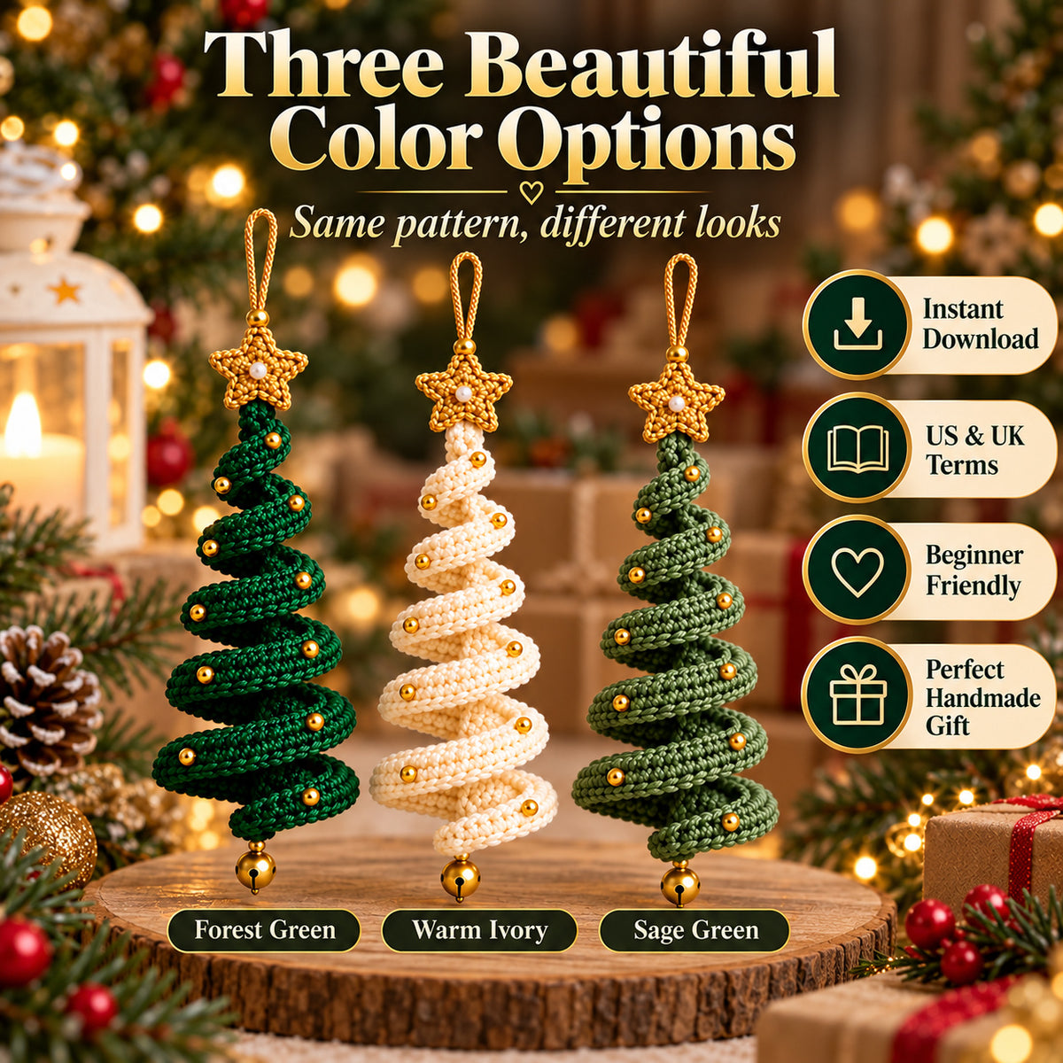 Spiral Christmas Tree Ornament Crochet Pattern PDF – Easy Holiday Hanging Decor & Handmade Gift
