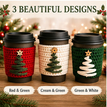 Christmas Mug Cozy Crochet Pattern PDF | Holiday Coffee Cup Sleeve | Christmas Tree Cup Cozy | 4 Languages