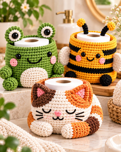 Crochet Toilet Paper Holder Patterns PDF – Cute Bathroom Decor Bundle